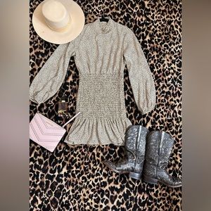 Tan & brown spotted dress; Purchased at vending booth in Texas.